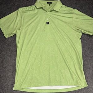 Bad Birdie Mens XL Golf Polo Performance Shirt Green Topographic Print Athletic